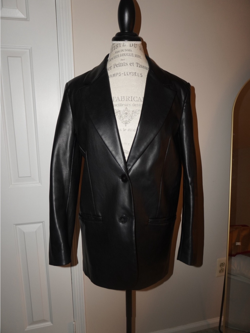 Zara Black Leather Blazer Jacket - Women's Tailored Two-Button